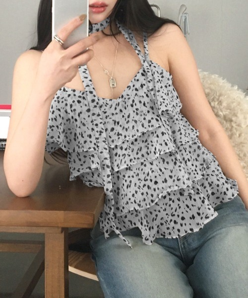 Riff(リフ)の「ヒョウ柄ティアードキャミソール(キャミソール・レディース・アイボリー・FREE)」の15枚目の写真