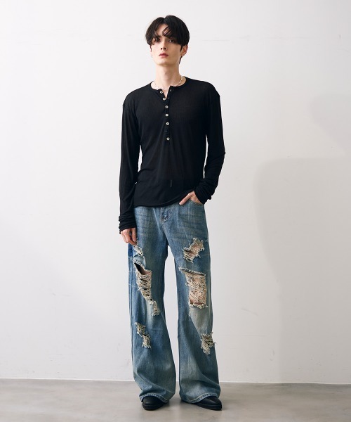 Shoowtime(ショウタイム)の「Vintage like damage denim / ビンテージライクダメージデニム(デニムパンツ・メンズ・ライトブルー・MEDIUM/LARGE/X-LARGE)」の3枚目の写真