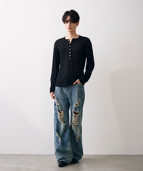 Shoowtime(ショウタイム)の「Vintage like damage denim / ビンテージライクダメージデニム(デニムパンツ・メンズ・ライトブルー・MEDIUM/LARGE/X-LARGE)」の4枚目の写真