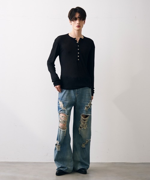 Shoowtime(ショウタイム)の「Vintage like damage denim / ビンテージライクダメージデニム(デニムパンツ・メンズ・ライトブルー・MEDIUM/LARGE/X-LARGE)」の5枚目の写真