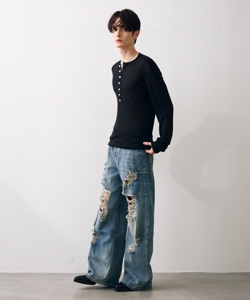 Shoowtime(ショウタイム)の「Vintage like damage denim / ビンテージライクダメージデニム(デニムパンツ・メンズ・ライトブルー・MEDIUM/LARGE/X-LARGE)」の6枚目の写真