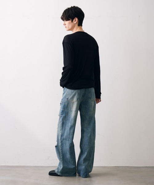 Shoowtime(ショウタイム)の「Vintage like damage denim / ビンテージライクダメージデニム(デニムパンツ・メンズ・ライトブルー・MEDIUM/LARGE/X-LARGE)」の7枚目の写真