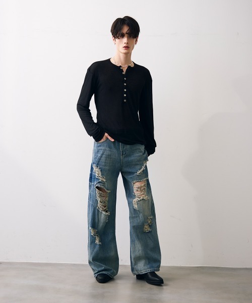 Shoowtime(ショウタイム)の「Vintage like damage denim / ビンテージライクダメージデニム(デニムパンツ・メンズ・ライトブルー・MEDIUM/LARGE/X-LARGE)」の11枚目の写真