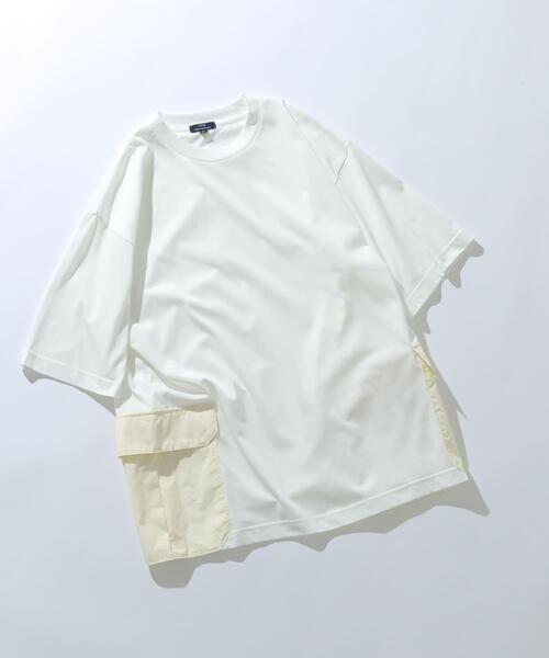 ITEMS URBANRESEARCH(アイテムズ アーバンリサーチ)の「サイドポケットキリカエクルーネックTシャツ(Tシャツ/カットソー・メンズ・ブラック/ピンク/ホワイト/ベージュ・X-LARGE/LARGE/MEDIUM)」の2枚目の写真