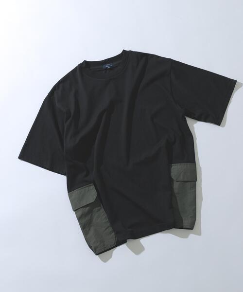ITEMS URBANRESEARCH(アイテムズ アーバンリサーチ)の「サイドポケットキリカエクルーネックTシャツ(Tシャツ/カットソー・メンズ・ブラック/ピンク/ホワイト/ベージュ・X-LARGE/LARGE/MEDIUM)」の1枚目の写真
