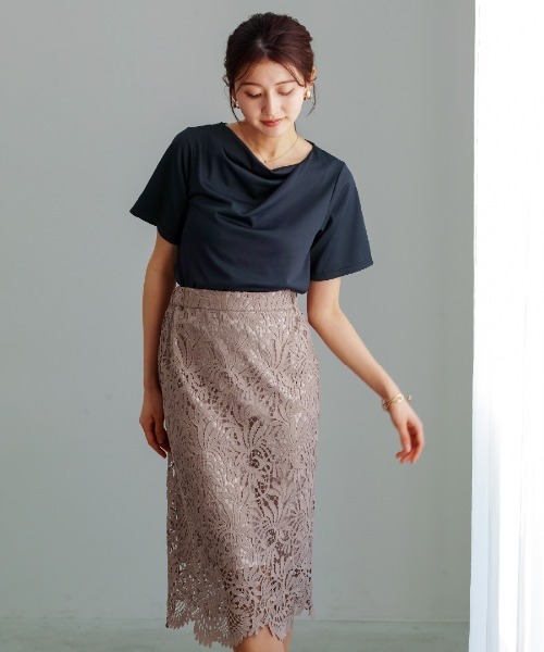 Emilyan（エミリアン）の「【 汗ジミ防止・撥水・速乾 】シルケットカットソー・アシメドレープTシャツ（Tシャツ/カットソー・レディース・ホワイト/ネイビー・L/M/S）」の9枚目の写真