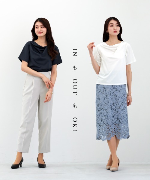 Emilyan（エミリアン）の「【 汗ジミ防止・撥水・速乾 】シルケットカットソー・アシメドレープTシャツ（Tシャツ/カットソー・レディース・ホワイト/ネイビー・L/M/S）」の14枚目の写真