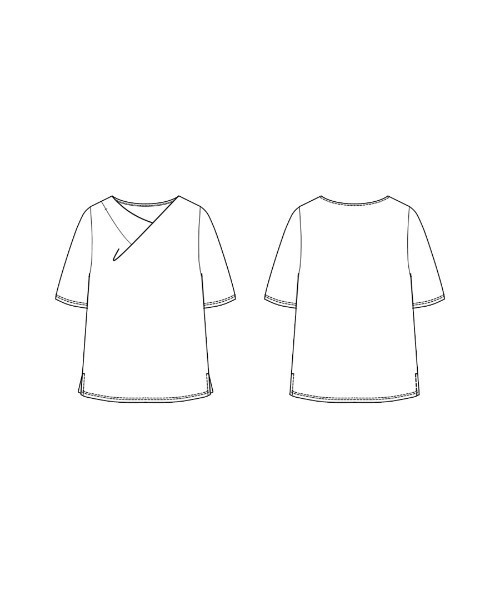 Emilyan（エミリアン）の「【 汗ジミ防止・撥水・速乾 】シルケットカットソー・アシメドレープTシャツ（Tシャツ/カットソー・レディース・ホワイト/ネイビー・L/M/S）」の18枚目の写真