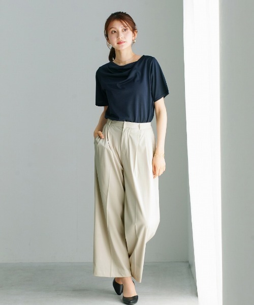Emilyan（エミリアン）の「【 汗ジミ防止・撥水・速乾 】シルケットカットソー・アシメドレープTシャツ（Tシャツ/カットソー・レディース・ホワイト/ネイビー・L/M/S）」の22枚目の写真