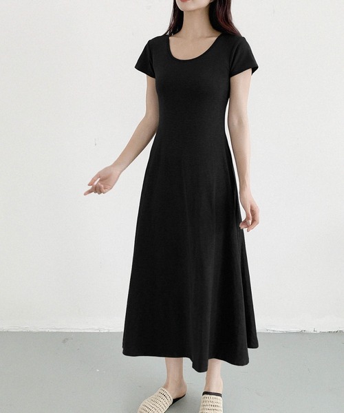 LOWO(ロワ)の「背中開きバックリボン半袖フレアロングワンピース(ワンピース・レディース・チャコールグレー/ブラック・FREE)」の16枚目の写真