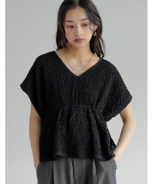 Re:EDIT（リエディ）の「カットジャガードペプラムトップス（シャツ/ブラウス・レディース・ブラック/ホワイト・MEDIUM/LARGE）」の9枚目の写真