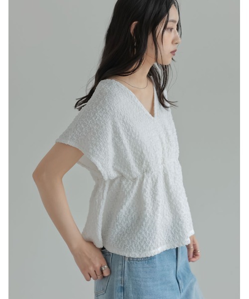 Re:EDIT（リエディ）の「カットジャガードペプラムトップス（シャツ/ブラウス・レディース・ブラック/ホワイト・MEDIUM/LARGE）」の11枚目の写真
