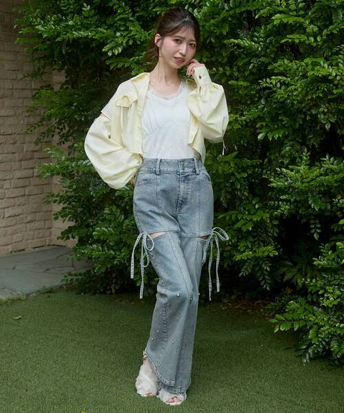 MAJESTIC LEGON（マジェスティックレゴン）の「レースクロスタンク（タンクトップ・レディース・ブラック/アイボリー/オフホワイト・MEDIUM）」の6枚目の写真