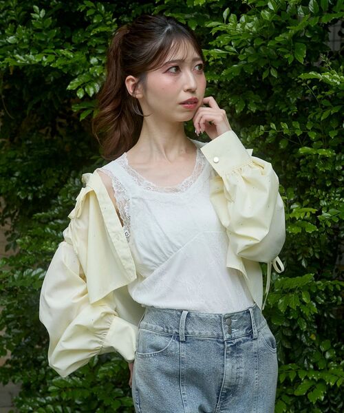 MAJESTIC LEGON（マジェスティックレゴン）の「レースクロスタンク（タンクトップ・レディース・ブラック/アイボリー/オフホワイト・MEDIUM）」の7枚目の写真