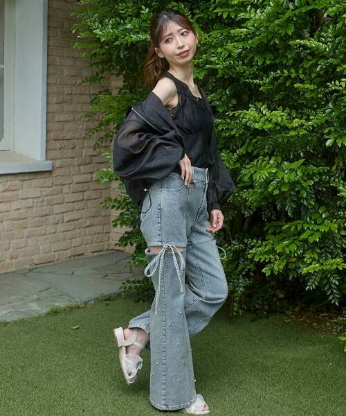 MAJESTIC LEGON（マジェスティックレゴン）の「レースクロスタンク（タンクトップ・レディース・ブラック/アイボリー/オフホワイト・MEDIUM）」の12枚目の写真