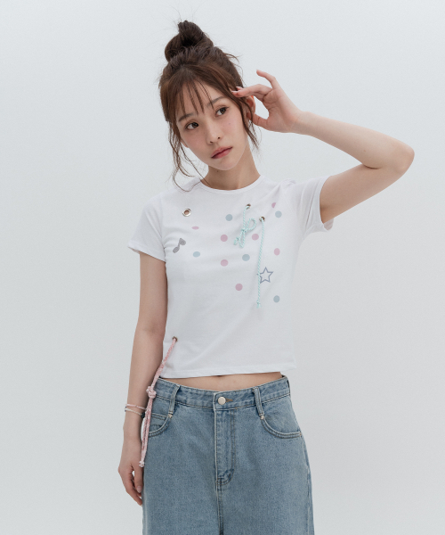 HIGH SCHOOL DISCO(ハイスクールディスコ)の「アイレットドットショートスリーブ(Tシャツ/カットソー・レディース・その他・FREE)」の2枚目の写真
