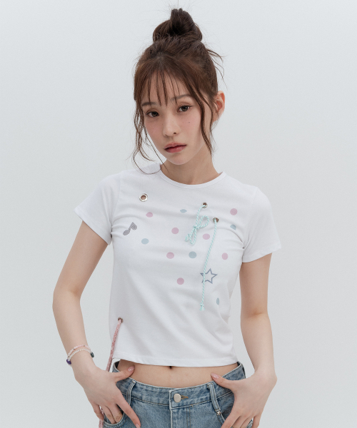 HIGH SCHOOL DISCO(ハイスクールディスコ)の「アイレットドットショートスリーブ(Tシャツ/カットソー・レディース・その他・FREE)」の3枚目の写真