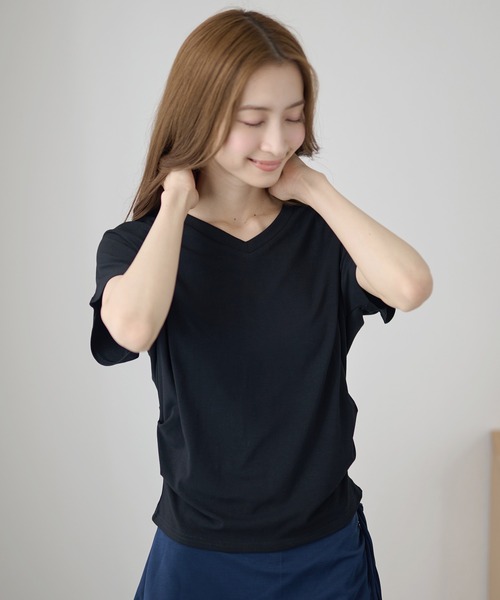 DAYRA(デイラ)の「Vネック サイド ギャザー 半袖 カットソー(Tシャツ/カットソー・レディース・ホワイト/ライトブルー/ブラック/ブラウン/グレー/ライトピンク・FREE)」の10枚目の写真