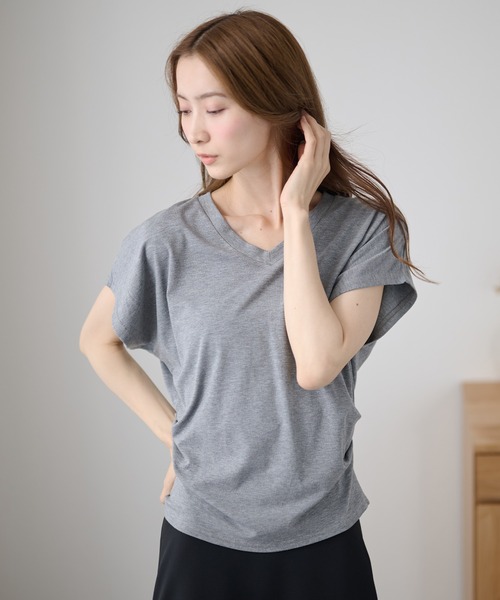 DAYRA(デイラ)の「Vネック サイド ギャザー 半袖 カットソー(Tシャツ/カットソー・レディース・ホワイト/ライトブルー/ブラック/ブラウン/グレー/ライトピンク・FREE)」の13枚目の写真