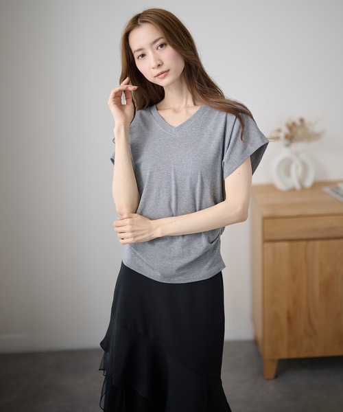 DAYRA(デイラ)の「Vネック サイド ギャザー 半袖 カットソー(Tシャツ/カットソー・レディース・ホワイト/ライトブルー/ブラック/ブラウン/グレー/ライトピンク・FREE)」の15枚目の写真