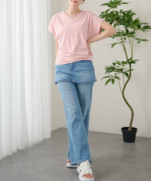 DAYRA(デイラ)の「Vネック サイド ギャザー 半袖 カットソー(Tシャツ/カットソー・レディース・ホワイト/ライトブルー/ブラック/ブラウン/グレー/ライトピンク・FREE)」の21枚目の写真