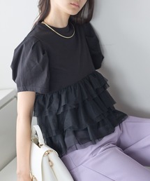 ティアードチュールペプラム半袖Tシャツ