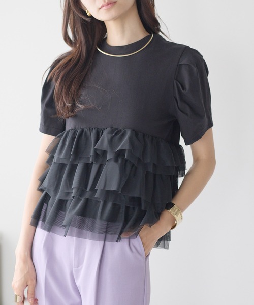 each(イーチ)の「ティアードチュールペプラム半袖Tシャツ(Tシャツ/カットソー・レディース・ホワイト/ブラック・FREE)」の17枚目の写真