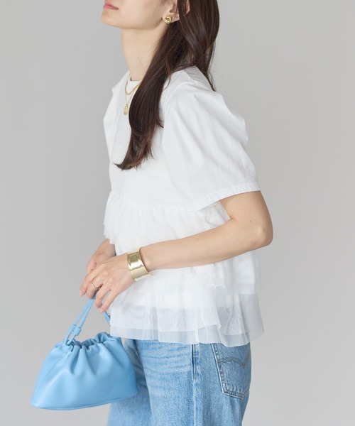 each(イーチ)の「ティアードチュールペプラム半袖Tシャツ(Tシャツ/カットソー・レディース・ホワイト/ブラック・FREE)」の5枚目の写真