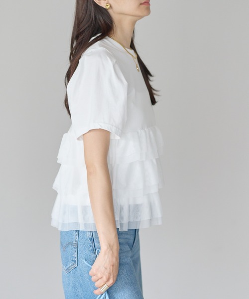 each(イーチ)の「ティアードチュールペプラム半袖Tシャツ(Tシャツ/カットソー・レディース・ホワイト/ブラック・FREE)」の6枚目の写真