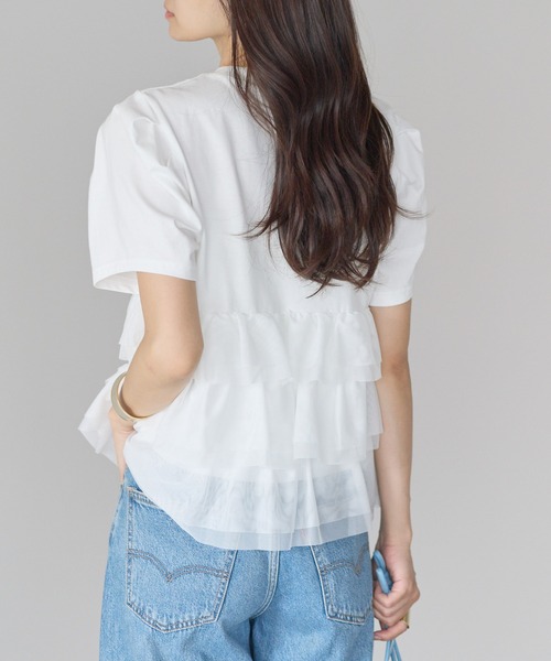 each(イーチ)の「ティアードチュールペプラム半袖Tシャツ(Tシャツ/カットソー・レディース・ホワイト/ブラック・FREE)」の7枚目の写真