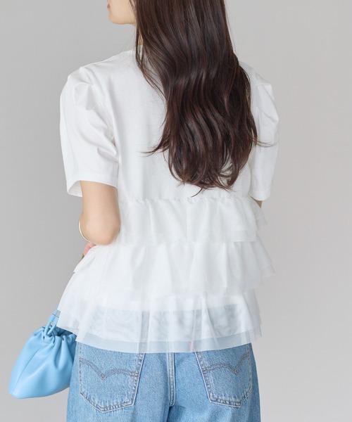 each(イーチ)の「ティアードチュールペプラム半袖Tシャツ(Tシャツ/カットソー・レディース・ホワイト/ブラック・FREE)」の8枚目の写真
