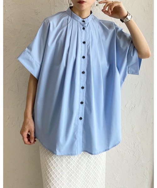 She's Closet(シーズクローゼット)の「半袖 ドルマンスリーブ オーバーサイズ タック ビッグシャツ(シャツ/ブラウス・レディース・ホワイト/ブラック/ベージュ/ホワイト系その他/チャコールグレー/ブルー・FREE)」の6枚目の写真