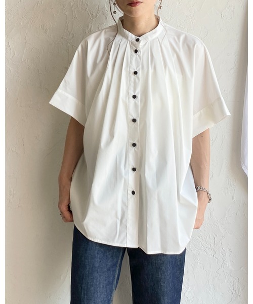 She's Closet(シーズクローゼット)の「半袖 ドルマンスリーブ オーバーサイズ タック ビッグシャツ(シャツ/ブラウス・レディース・ホワイト/ブラック/ベージュ/ホワイト系その他/チャコールグレー/ブルー・FREE)」の8枚目の写真