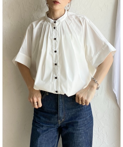 She's Closet(シーズクローゼット)の「半袖 ドルマンスリーブ オーバーサイズ タック ビッグシャツ(シャツ/ブラウス・レディース・ホワイト/ブラック/ベージュ/ホワイト系その他/チャコールグレー/ブルー・FREE)」の9枚目の写真