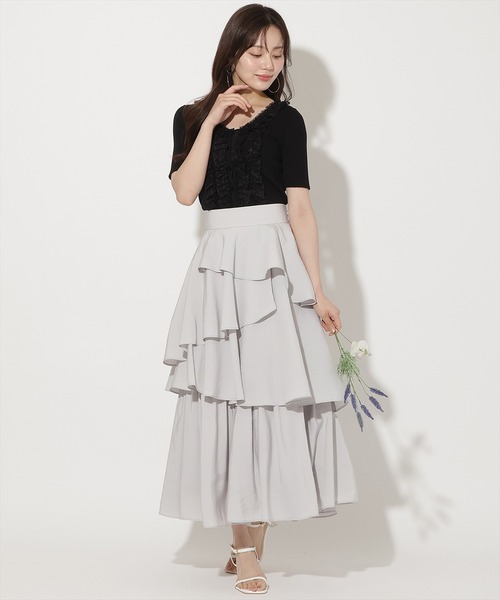 WILLSELECTION(ウィルセレクション)の「アシメフリルティアードスカート(スカート・レディース・ブラック/サックスブルー/オフホワイト/イエロー・FREE)」の19枚目の写真