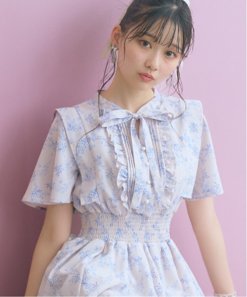 marun(マルン)の「【新色追加】<大きいサイズ>リボン付花柄フリルワンピース marun(ワンピース・レディース・ピンク系/ブラック/アイボリー・L/4L/3L/LL/5L)」の12枚目の写真
