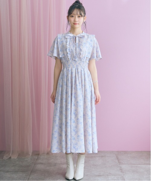 marun(マルン)の「【新色追加】<大きいサイズ>リボン付花柄フリルワンピース marun(ワンピース・レディース・ピンク系/ブラック/アイボリー・L/4L/3L/LL/5L)」の8枚目の写真