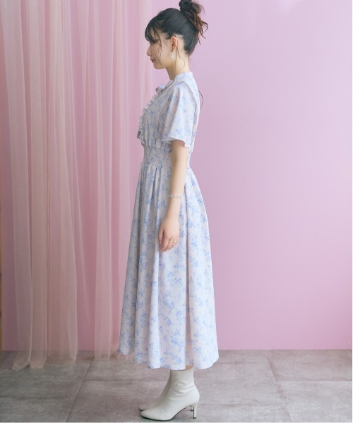 marun(マルン)の「【新色追加】<大きいサイズ>リボン付花柄フリルワンピース marun(ワンピース・レディース・ピンク系/ブラック/アイボリー・L/4L/3L/LL/5L)」の9枚目の写真