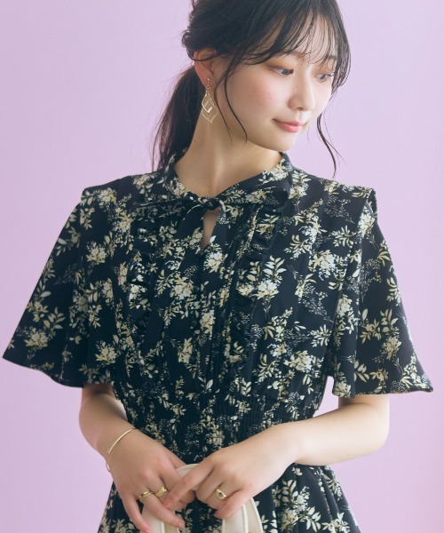 marun(マルン)の「【新色追加】<大きいサイズ>リボン付花柄フリルワンピース marun(ワンピース・レディース・ピンク系/ブラック/アイボリー・L/4L/3L/LL/5L)」の13枚目の写真