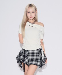 tinkerend | One-shoulder Studded T-shirt / ワンショルダースタッズTシャツ(Tシャツ/カットソー)