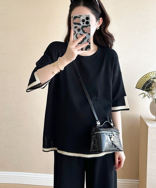 L LABEL(エルラベル)の「配色Tシャツ&パンツ2点セットアップ(セットアップ・レディース・ブラック/ホワイト・FREE)」の8枚目の写真