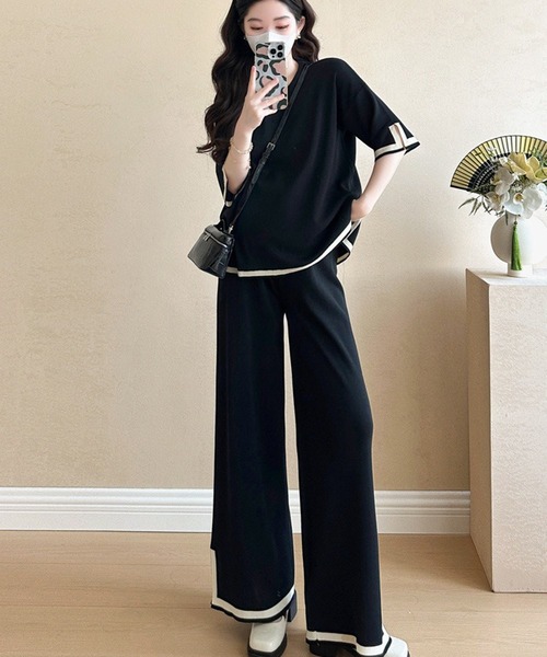 L LABEL(エルラベル)の「配色Tシャツ&パンツ2点セットアップ(セットアップ・レディース・ブラック/ホワイト・FREE)」の9枚目の写真