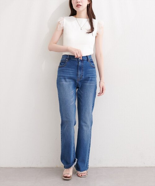 natural couture(ナチュラルクチュール)の「フラワーレースノースリニット(ニット/セーター・レディース・グレー/ブラック/オフホワイト/サックスブルー/ピンクベージュ・FREE)」の9枚目の写真