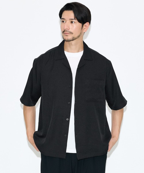 coca(coca)(コカ)の「リネンライクポリエステルオープンカラー半袖シャツ(シャツ/ブラウス・メンズ・ライトグレー/ブラック・XL/M/L)」の8枚目の写真