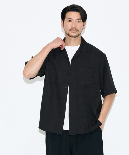 coca(coca)(コカ)の「リネンライクポリエステルオープンカラー半袖シャツ(シャツ/ブラウス・メンズ・ライトグレー/ブラック・XL/M/L)」の12枚目の写真