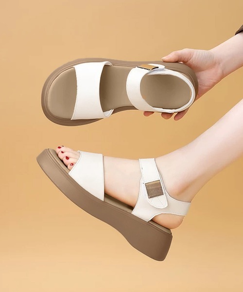 Miniministore(ミニミニストア)の「厚底 ベルクロサンダル 美脚 韓国風夏靴(サンダル・レディース・ベージュ/ブラック/ホワイト・25.0cm/24.5cm/24.0cm/23.5cm/23.0cm/22.5cm)」の6枚目の写真
