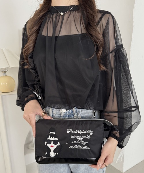 HAPPY FACE（ハッピーフェイス）の「ＥＭＭＡクシュクシュ新刺?ショルダーＢＫ（ショルダーバッグ・レディース・ブラック・ONE SIZE）」の4枚目の写真