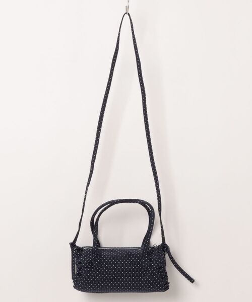 HOOK(フック)の「HOOK for girls ドット × フリル × リボン 円筒型ミニボストンハンドバッグ(ボストンバッグ・レディース・ライトベージュ/ネイビー/ブルー・FREE)」の4枚目の写真