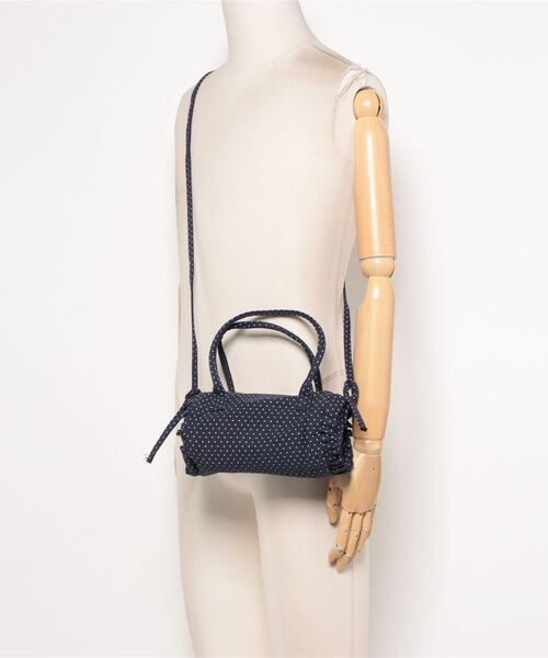 HOOK(フック)の「HOOK for girls ドット × フリル × リボン 円筒型ミニボストンハンドバッグ(ボストンバッグ・レディース・ライトベージュ/ネイビー/ブルー・FREE)」の7枚目の写真