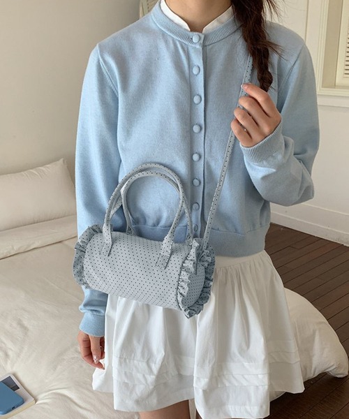 HOOK(フック)の「HOOK for girls ドット × フリル × リボン 円筒型ミニボストンハンドバッグ(ボストンバッグ・レディース・ライトベージュ/ネイビー/ブルー・FREE)」の22枚目の写真